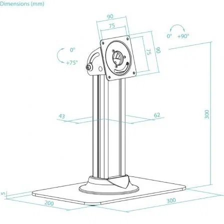 TooQ Soporte de Mesa para Tablet TQATC2601-B Negro, Soporte VESA 75x75 hasta 3kg, Ajuste Inclinación 75° y Rotación 90°, con Ocultación Cables